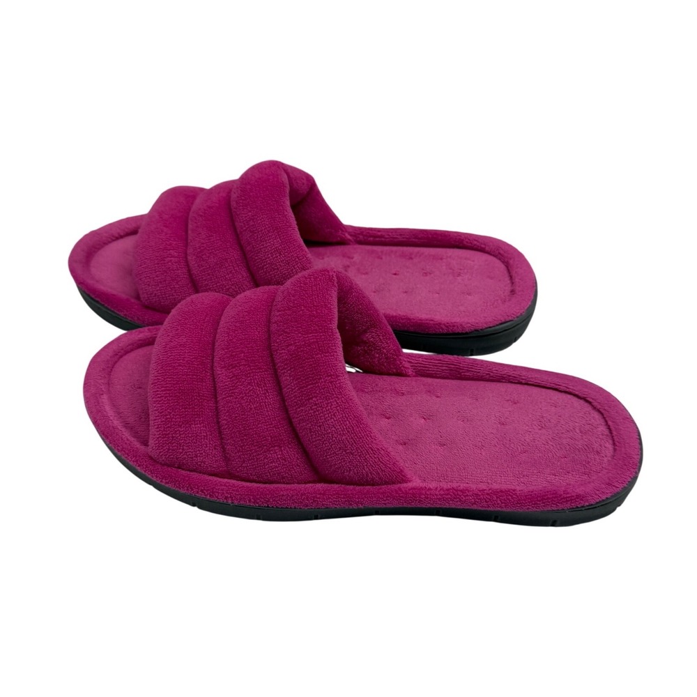 Isotoner Womens Magenta Pink Terry Cloth Quilted Slide Slippers Size 8.5-9